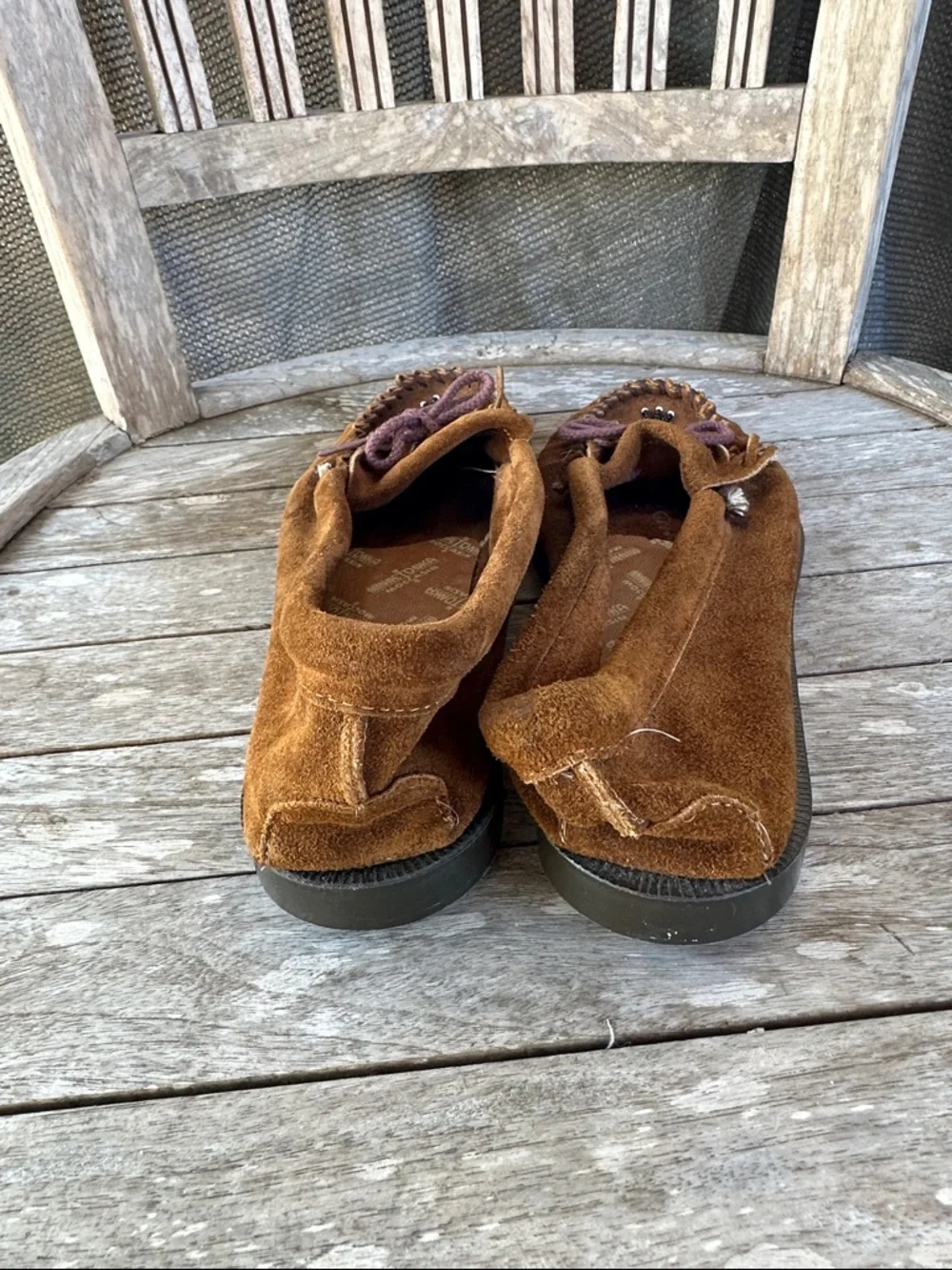 Minnetonka Brown Suede Beaded Moccasins with Fringe 9 1/2 - Picture 4 of 10